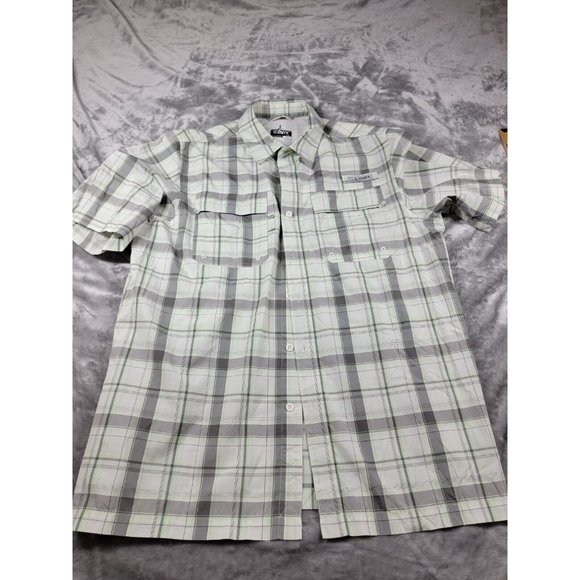 Habit Shirt Mens Large Vented Short Sleeve Button‎ Up Plaid green, gray 40+ Spf - Picture 1 of 8